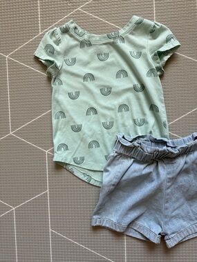 Cat & Jack|Baby girl/toddler summer set,Mint Rainbow Print Tee & Denim Shorts•••